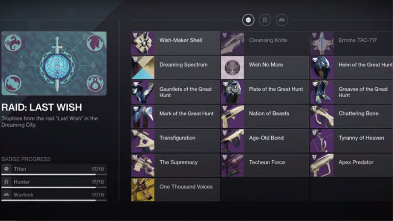 Destiny 2 Last Wish Loot Table