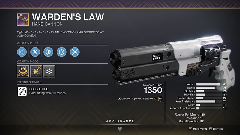 Destiny 2: How To Get Wardens Law Hand Cannon and Its God Roll